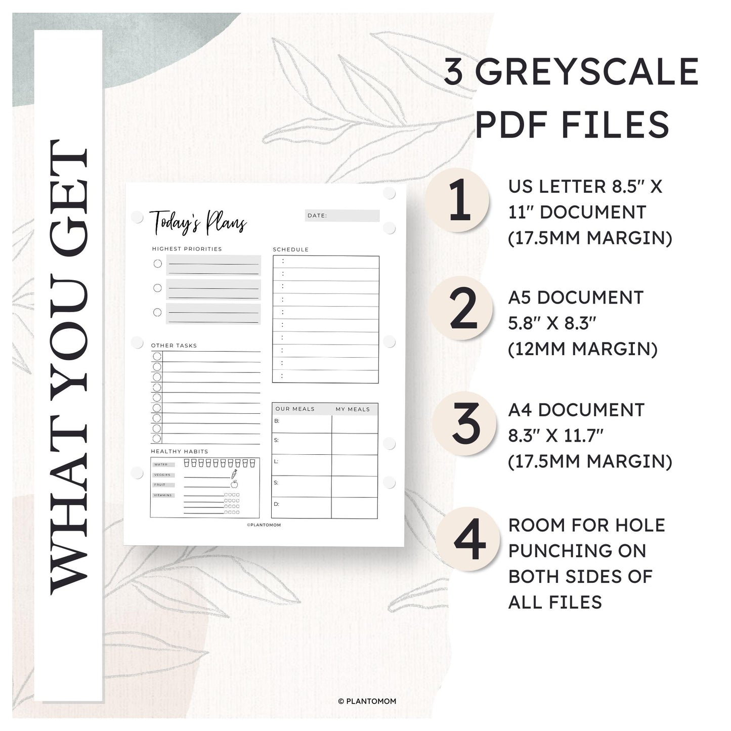 Today's Plans Layout #1A - Printable Daily Planner PDF