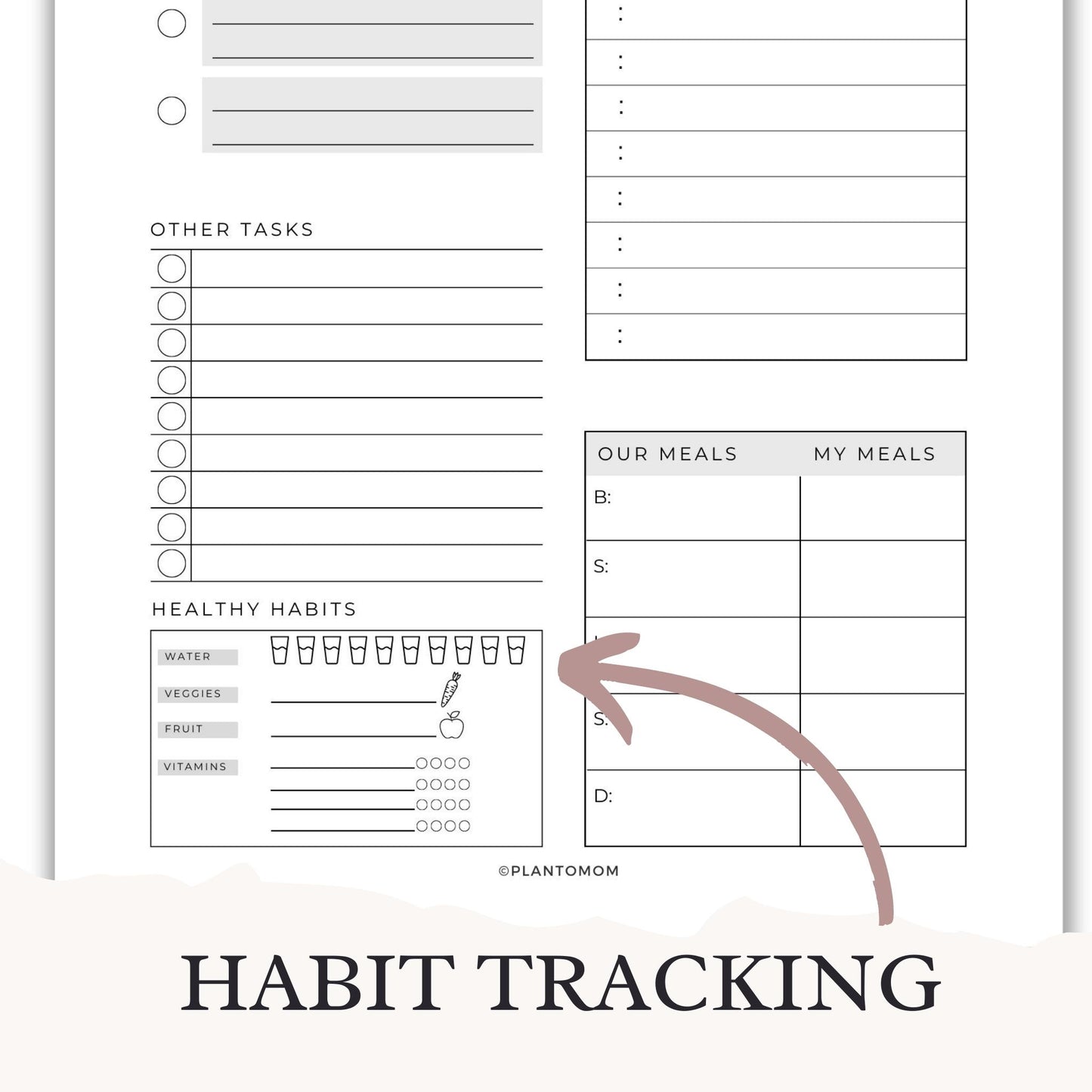 Today's Plans Layout #1A - Printable Daily Planner PDF