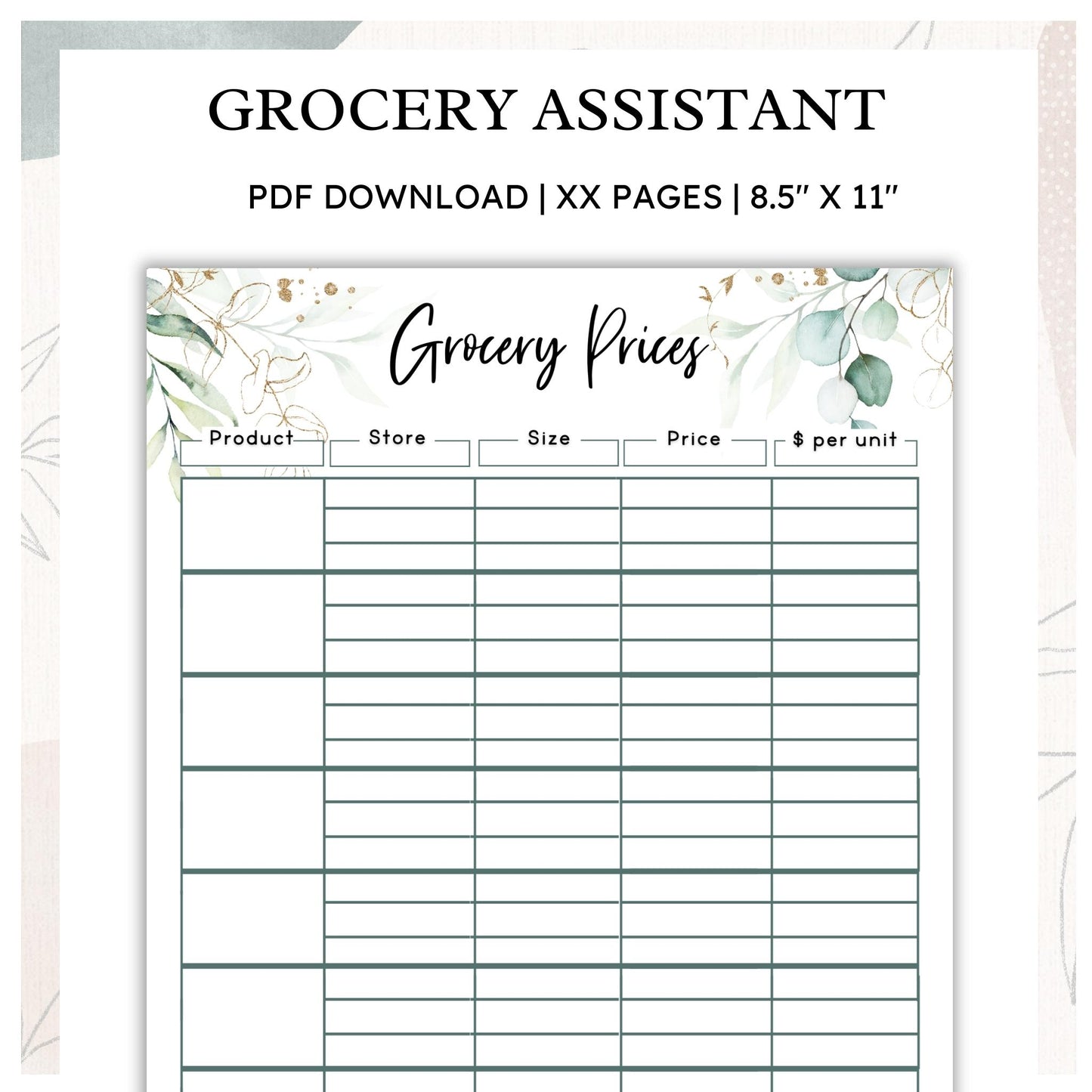 Grocery Assistant - Eucalyptus - Printable PDF - US LETTER