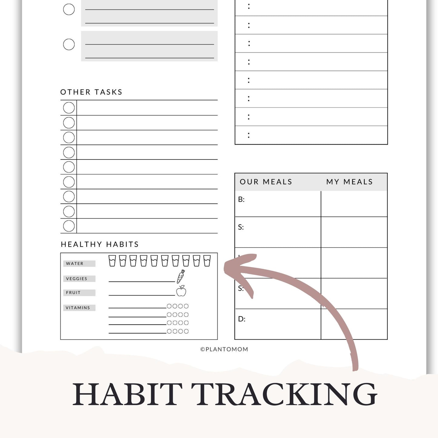 Today's Plans Layout #1C - Printable Daily Planner PDF