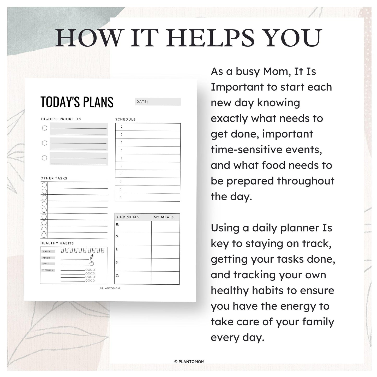 Today's Plans Layout #1B - Printable Daily Planner PDF