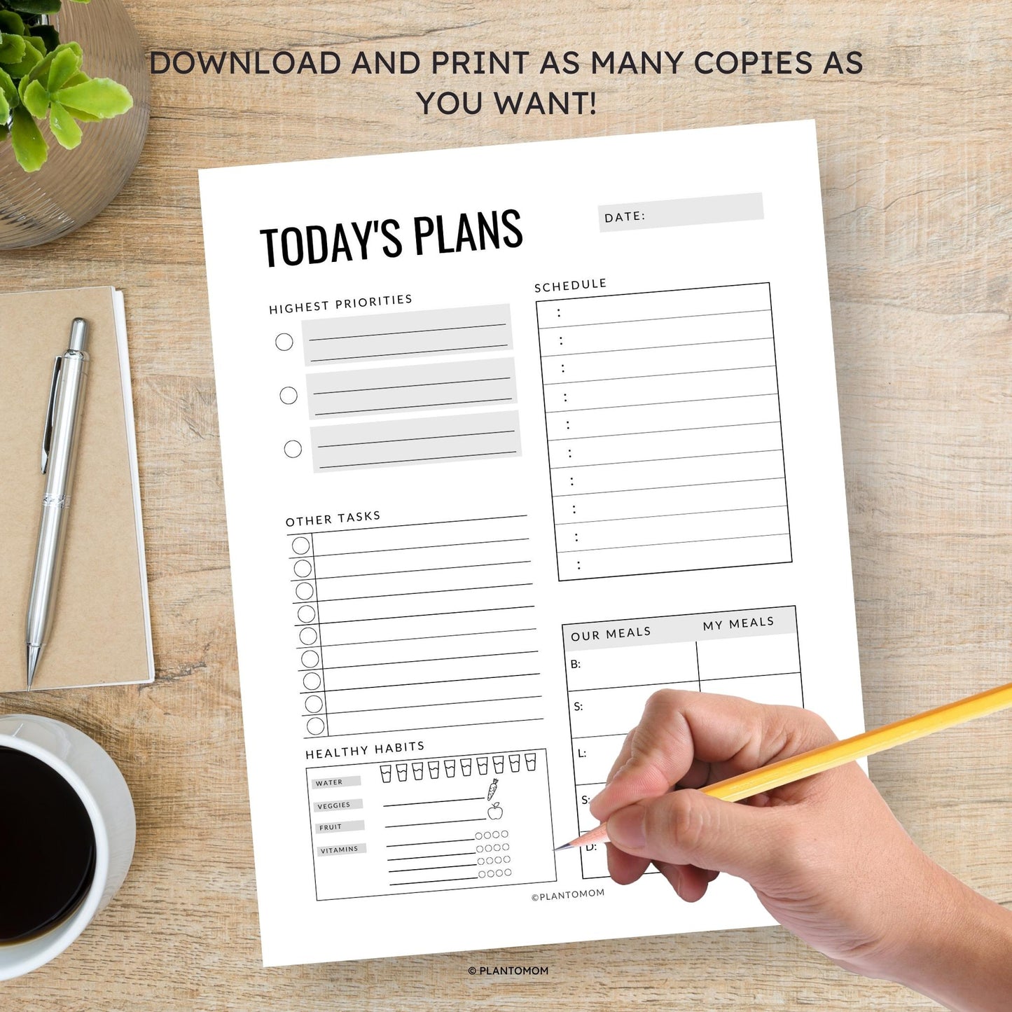 Today's Plans Layout #1B - Printable Daily Planner PDF
