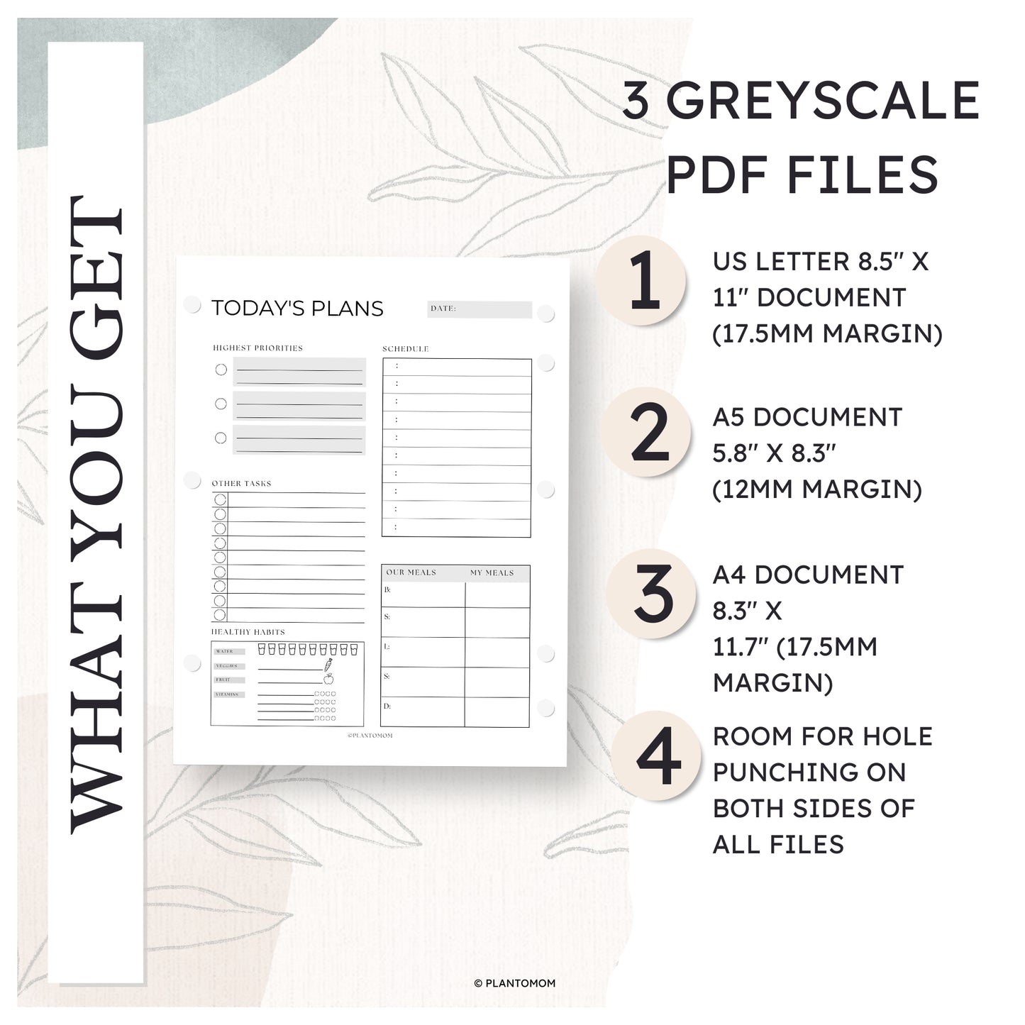 Today's Plans Layout #1C - Printable Daily Planner PDF