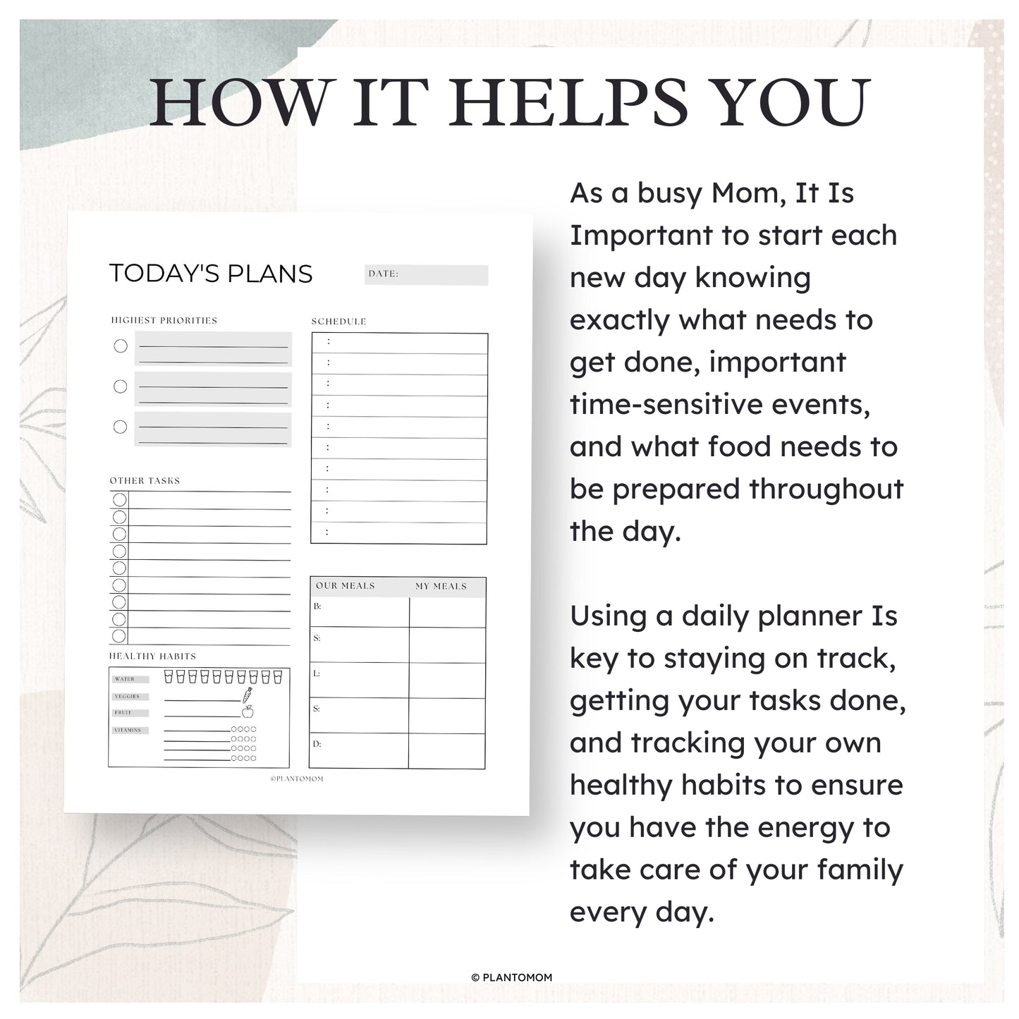 Today's Plans Layout #1C - Printable Daily Planner PDF