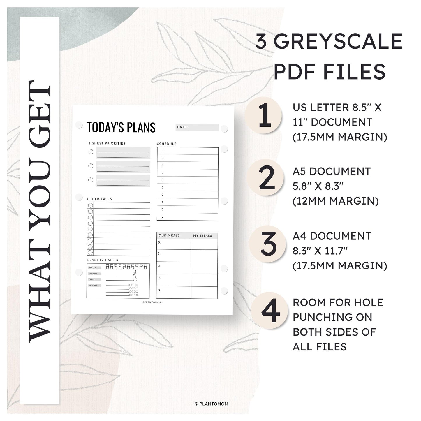 Today's Plans Layout #1B - Printable Daily Planner PDF