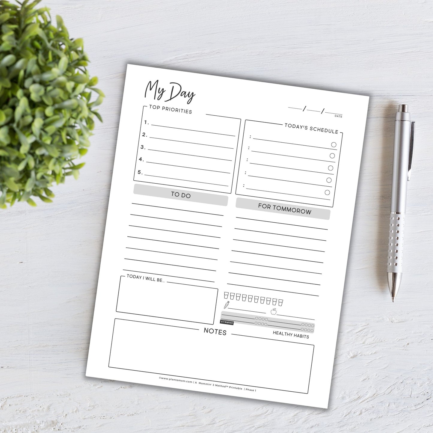 Printable Daily Planner Bundle of 5 - US Letter Black & White