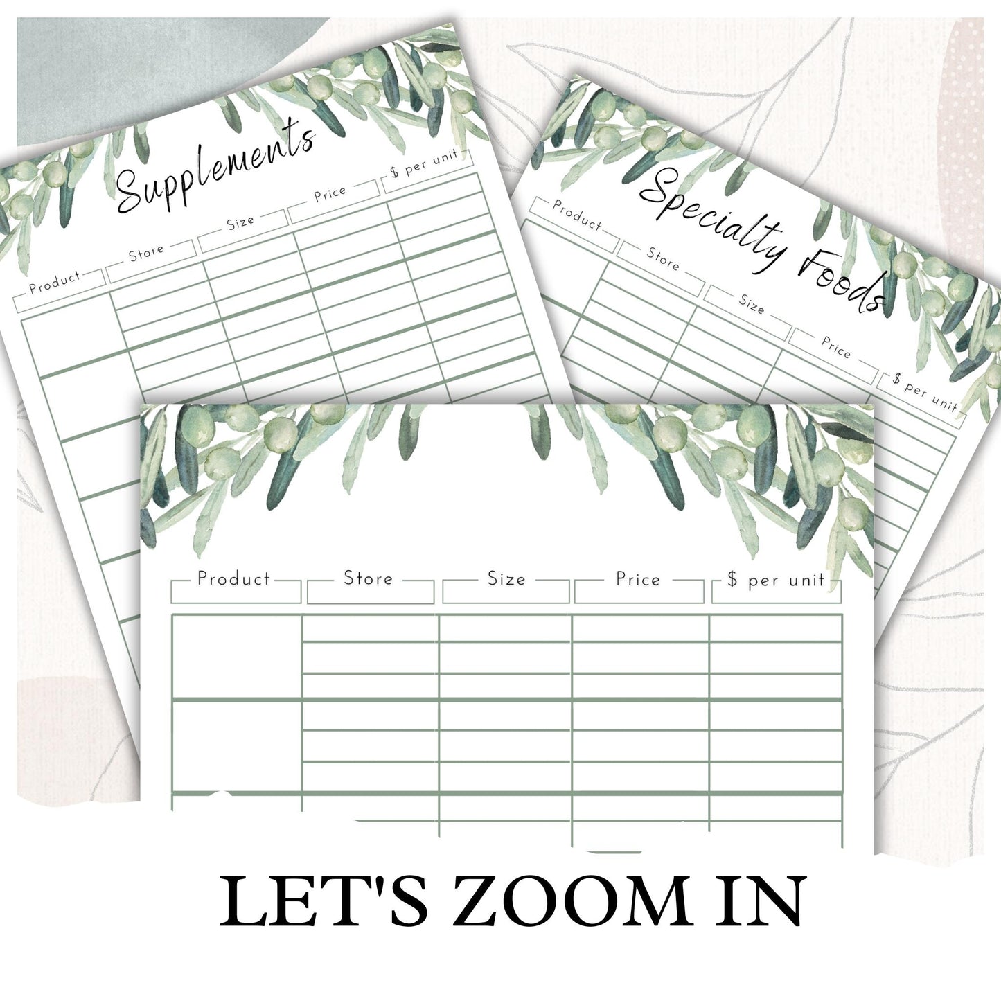 Grocery Assistant - Olive Branches - Printable PDF - US LETTER