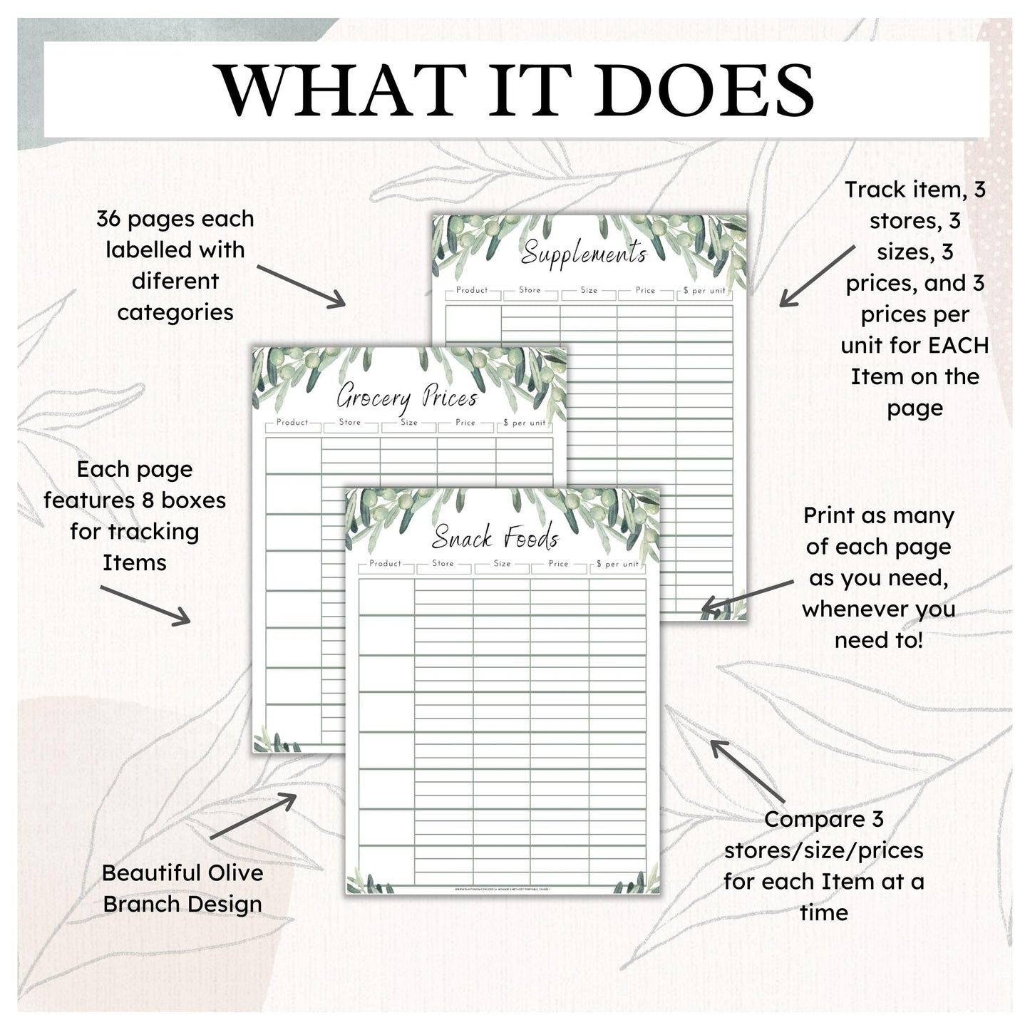 Grocery Assistant - Olive Branches - Printable PDF - US LETTER