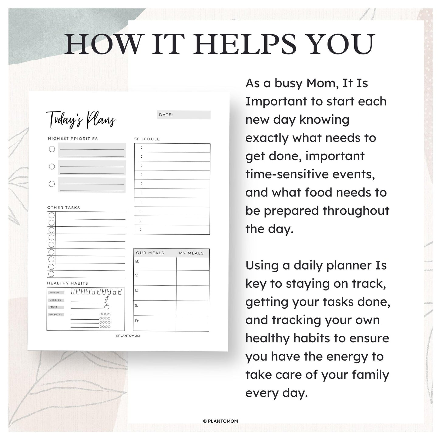 Today's Plans Layout #1A - Printable Daily Planner PDF