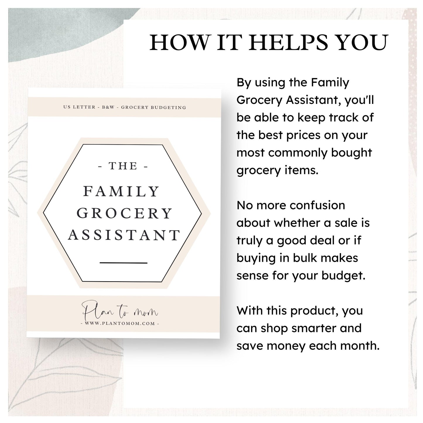 Grocery Assistant - Black & White - Printable PDF - US LETTER