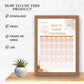 mockup image of the back to school countdown calendar in a picture frame sitting on a wooden shelf. Beside frame is a plant in a pot. Text on image states how to use this product