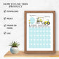 wooden frame on a shelf with a plant sitting beside. Text on image states how to use this product. Download, print, frame or hang and use. Picture in frame is a mockup image of the back to school countdown calendar printable in the blue and yellow watercolour construction worker design