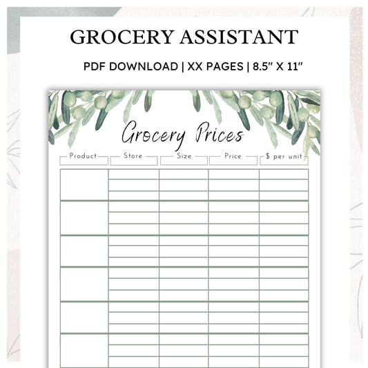 Grocery Assistant - Olive Branches - Printable PDF - US LETTER