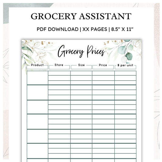 Grocery Assistant - Eucalyptus - Printable PDF - US LETTER
