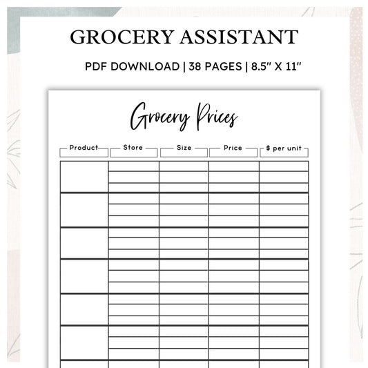 Grocery Assistant - Black & White - Printable PDF - US LETTER