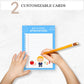 childrens hands holding a pencil over a single daily affirmation cards for kids printable card laying on table top. Words on image state 2 customizable cards