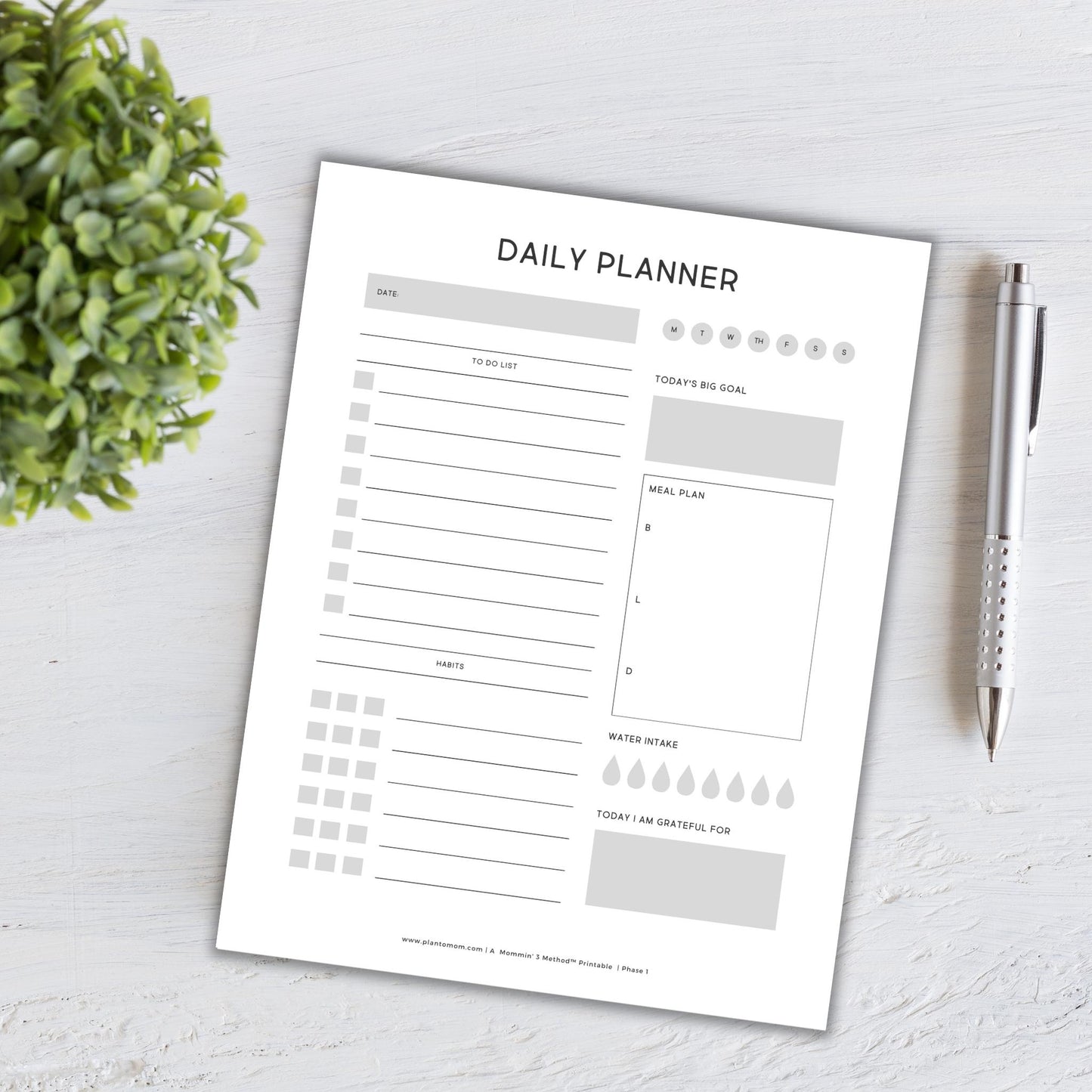 Printable Daily Planner Bundle of 5 - US LETTER COLOR - 'Daily Planner with meal planner + habits' Layout